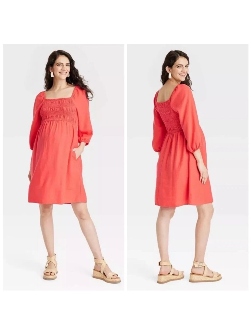 Isabel by Ingrid and Isabel maternity Puff Sleeve Square Neck Dress Size small